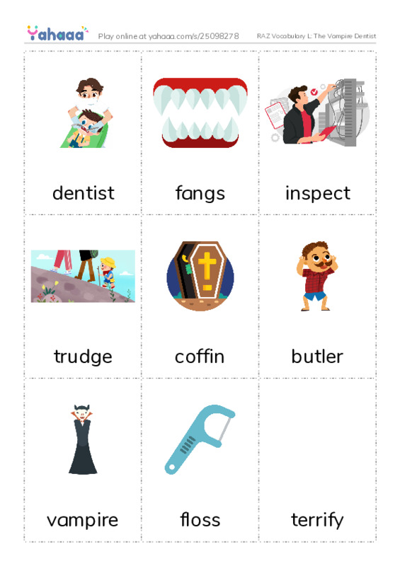 RAZ Vocabulary L: The Vampire Dentist PDF flaschards with images