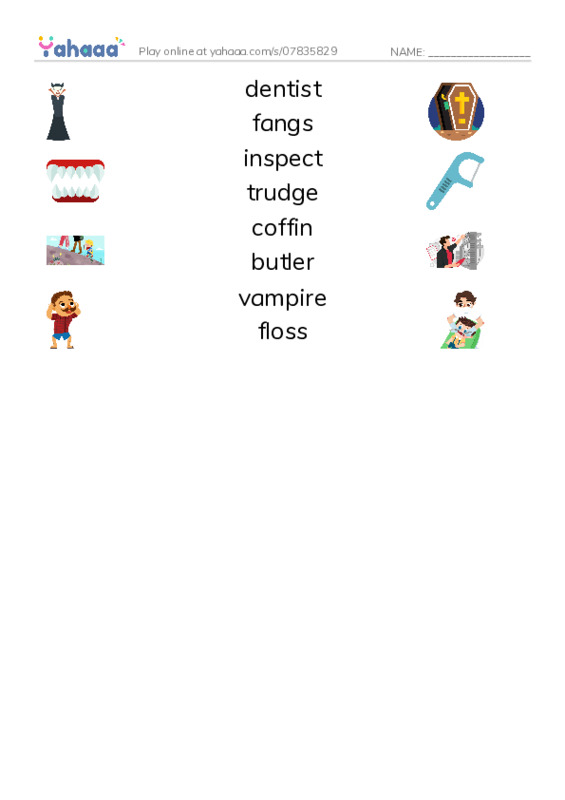RAZ Vocabulary L: The Vampire Dentist PDF three columns match words