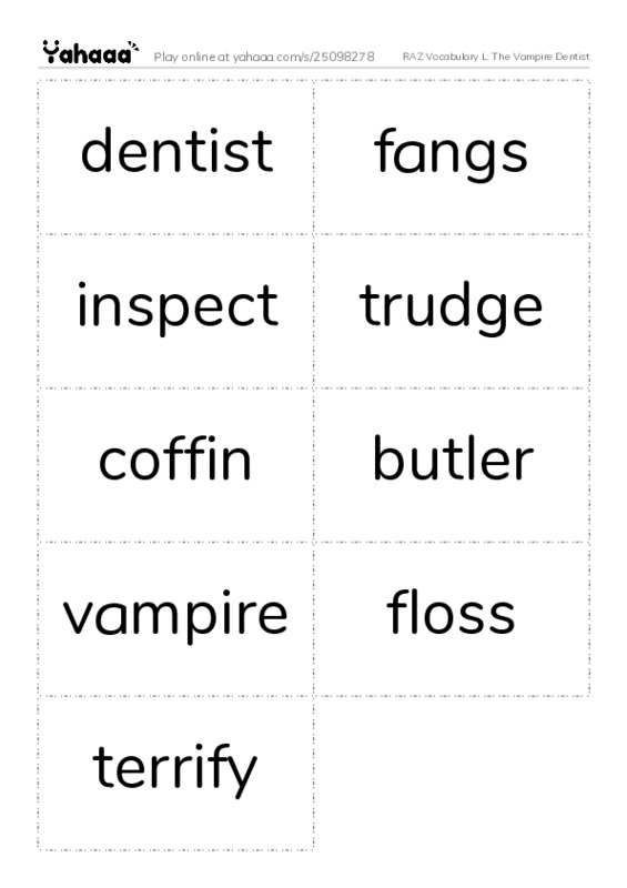 RAZ Vocabulary L: The Vampire Dentist PDF two columns flashcards
