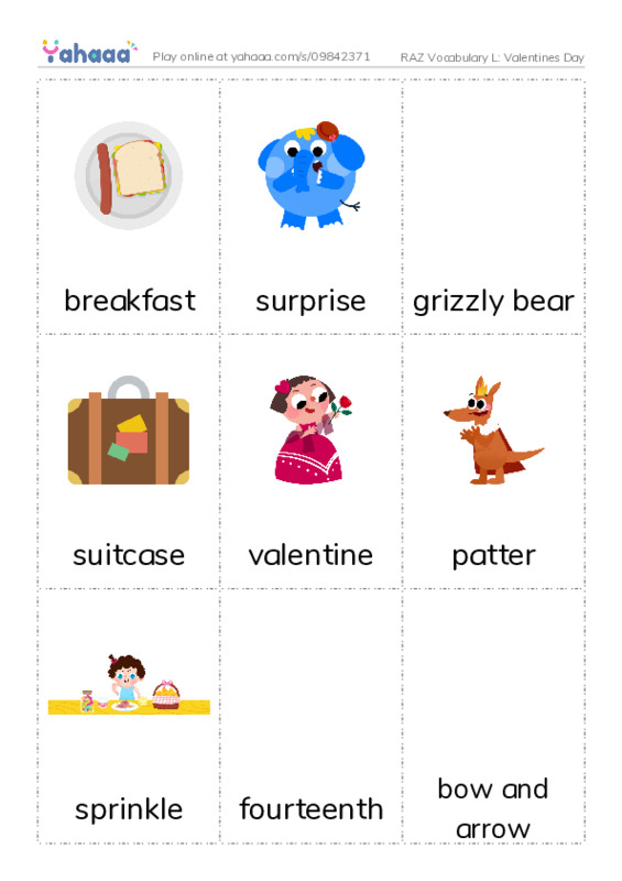 RAZ Vocabulary L: Valentines Day PDF flaschards with images