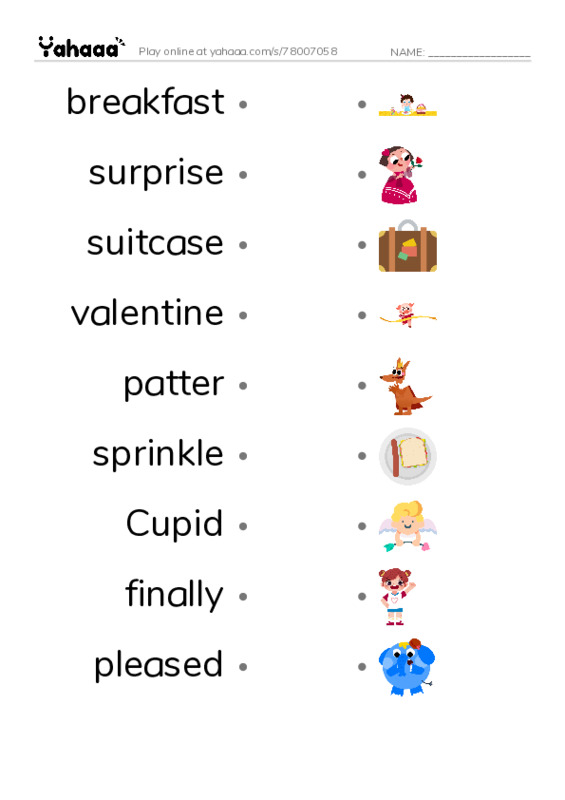 RAZ Vocabulary L: Valentines Day PDF link match words worksheet