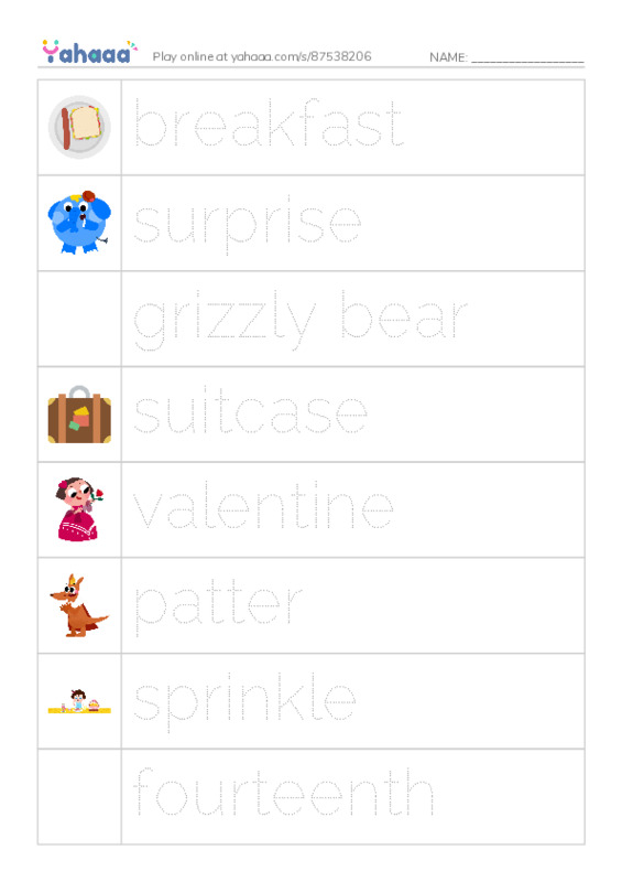 RAZ Vocabulary L: Valentines Day PDF one column image words