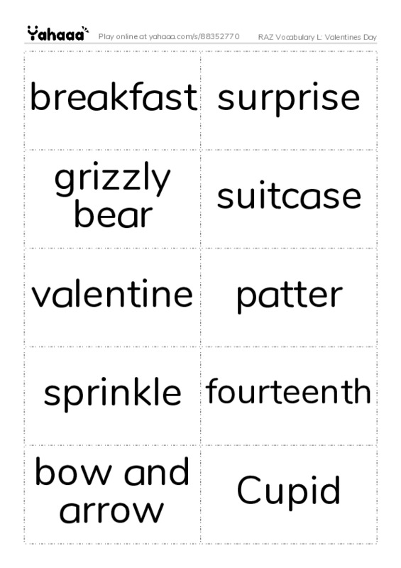 RAZ Vocabulary L: Valentines Day PDF two columns flashcards