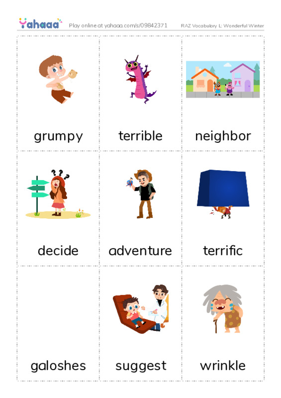 RAZ Vocabulary L: Wonderful Winter PDF flaschards with images