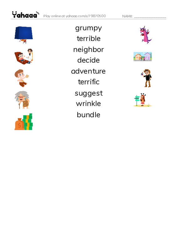 RAZ Vocabulary L: Wonderful Winter PDF three columns match words