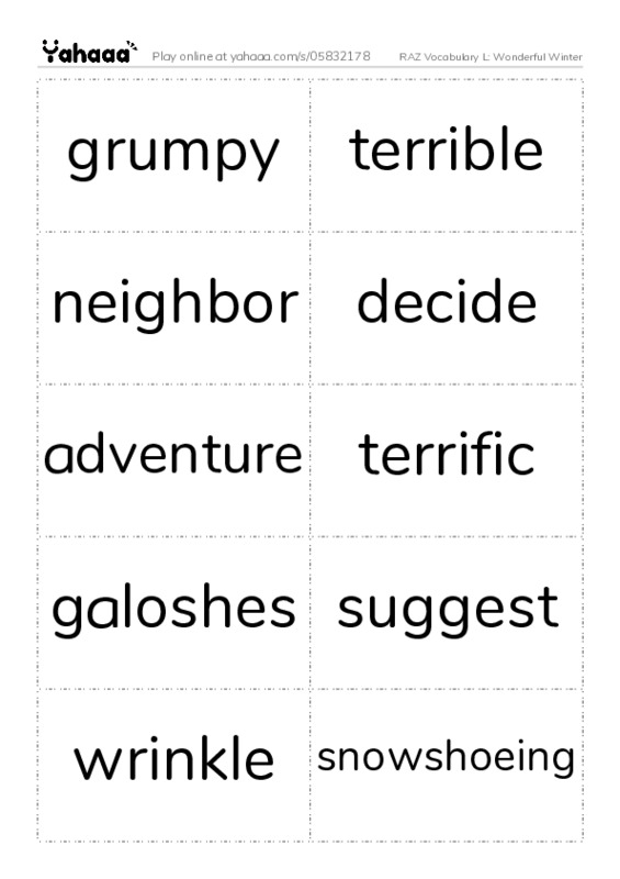 RAZ Vocabulary L: Wonderful Winter PDF two columns flashcards