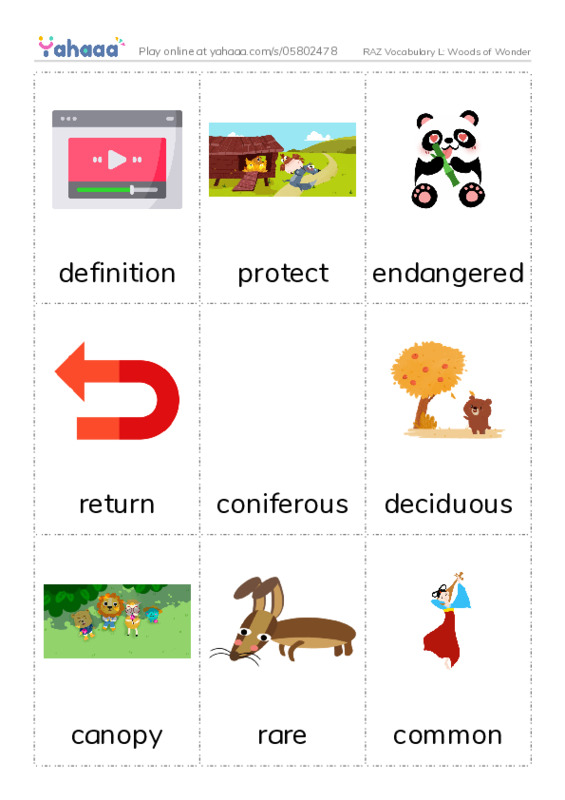 RAZ Vocabulary L: Woods of Wonder PDF flaschards with images