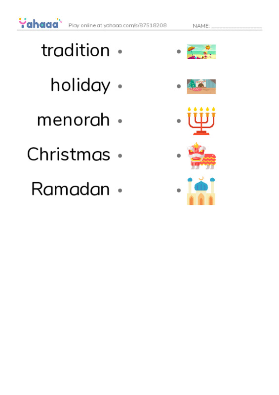 RAZ Vocabulary L: World Holidays PDF link match words worksheet