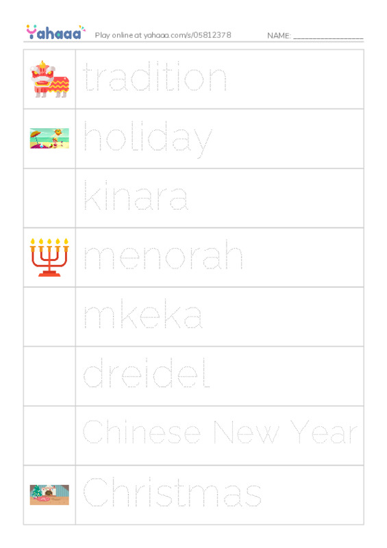 RAZ Vocabulary L: World Holidays PDF one column image words