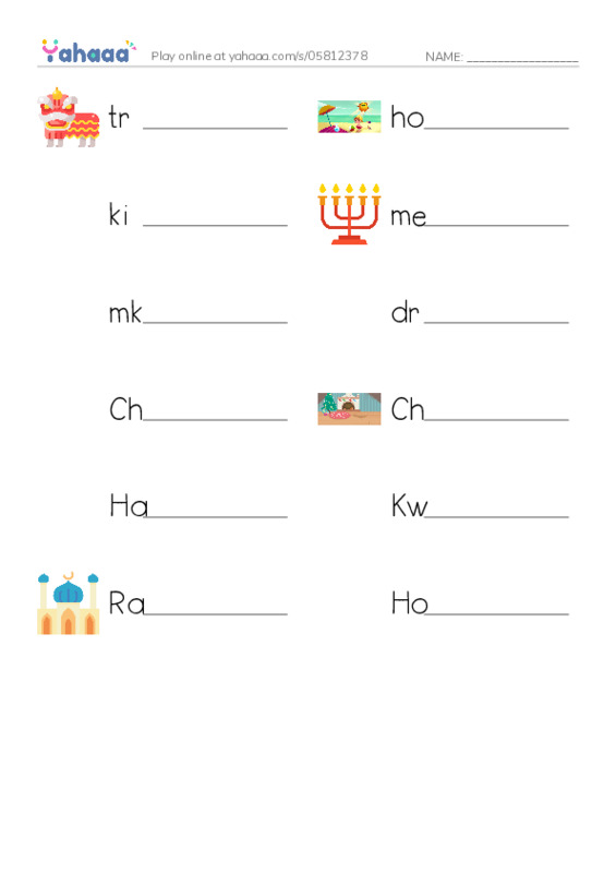 RAZ Vocabulary L: World Holidays PDF worksheet writing row