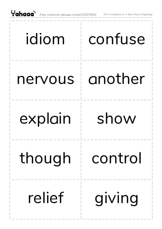 RAZ Vocabulary M: A New Way of Speaking PDF two columns flashcards