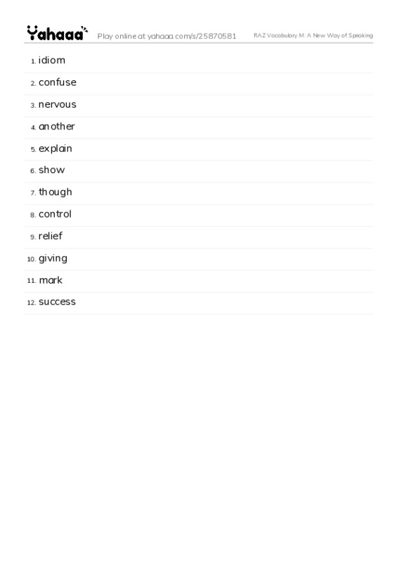 RAZ Vocabulary M: A New Way of Speaking PDF words glossary
