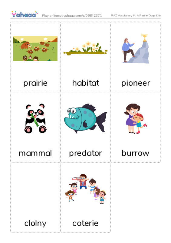 RAZ Vocabulary M: A Prairie Dogs Life PDF flaschards with images