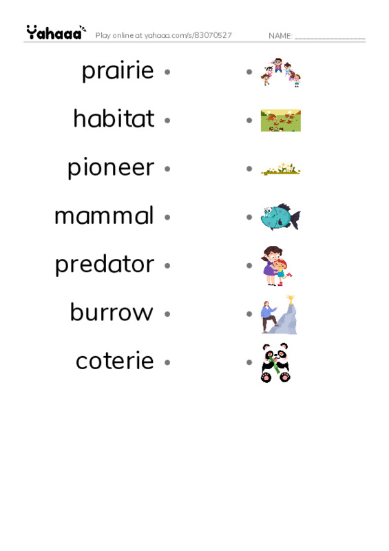 RAZ Vocabulary M: A Prairie Dogs Life PDF link match words worksheet