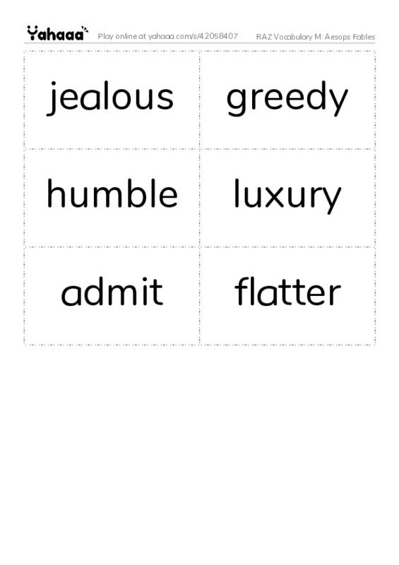 RAZ Vocabulary M: Aesops Fables PDF two columns flashcards