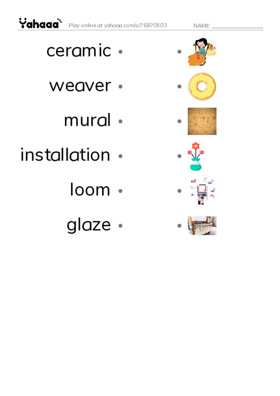 RAZ Vocabulary M: Art Around Us PDF link match words worksheet