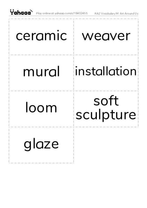RAZ Vocabulary M: Art Around Us PDF two columns flashcards