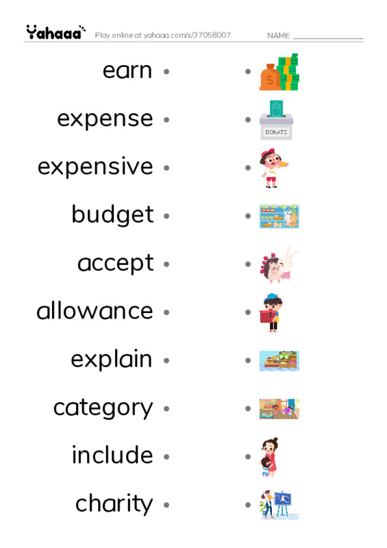 RAZ Vocabulary M: Brad Needs a Budget PDF link match words worksheet