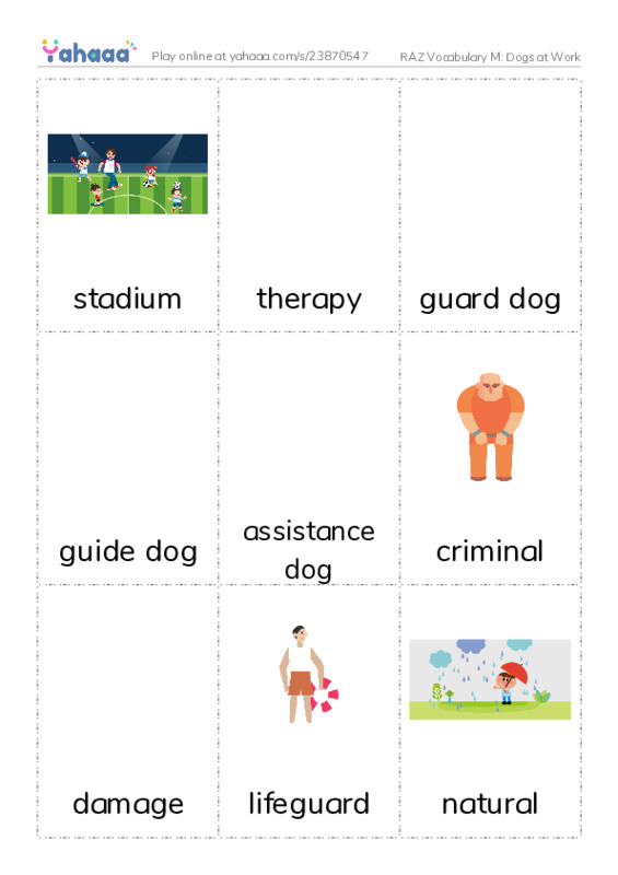 RAZ Vocabulary M: Dogs at Work PDF flaschards with images