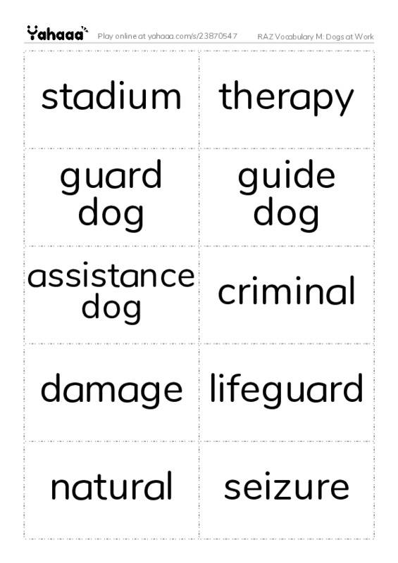 RAZ Vocabulary M: Dogs at Work PDF two columns flashcards