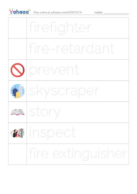 RAZ Vocabulary M: Firefighters PDF one column image words