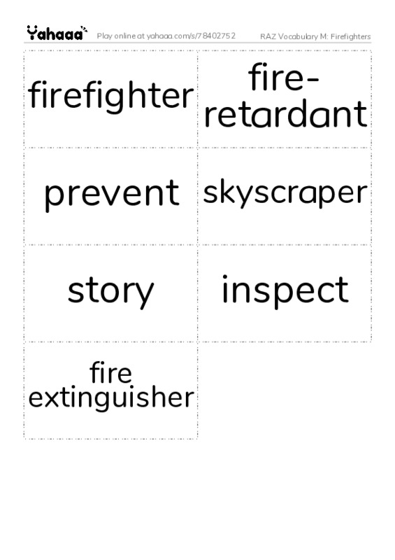 RAZ Vocabulary M: Firefighters PDF two columns flashcards