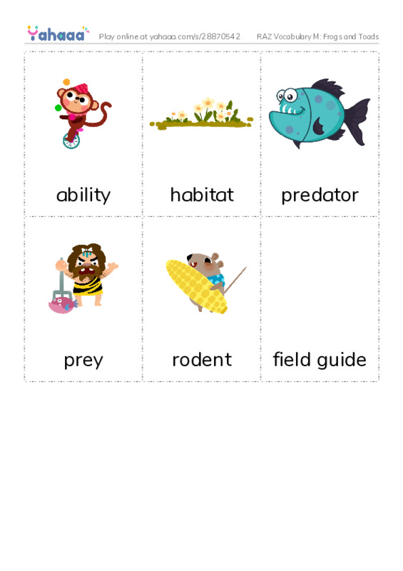 RAZ Vocabulary M: Frogs and Toads PDF flaschards with images
