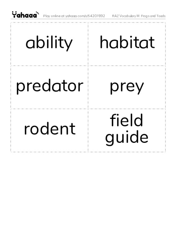 RAZ Vocabulary M: Frogs and Toads PDF two columns flashcards