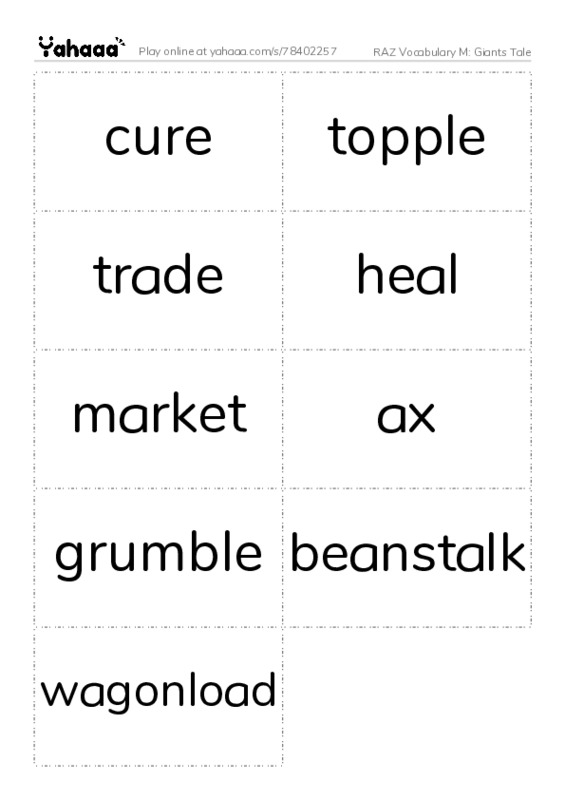 RAZ Vocabulary M: Giants Tale PDF two columns flashcards