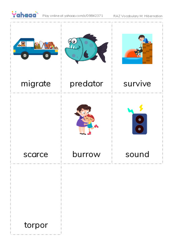 RAZ Vocabulary M: Hibernation PDF flaschards with images