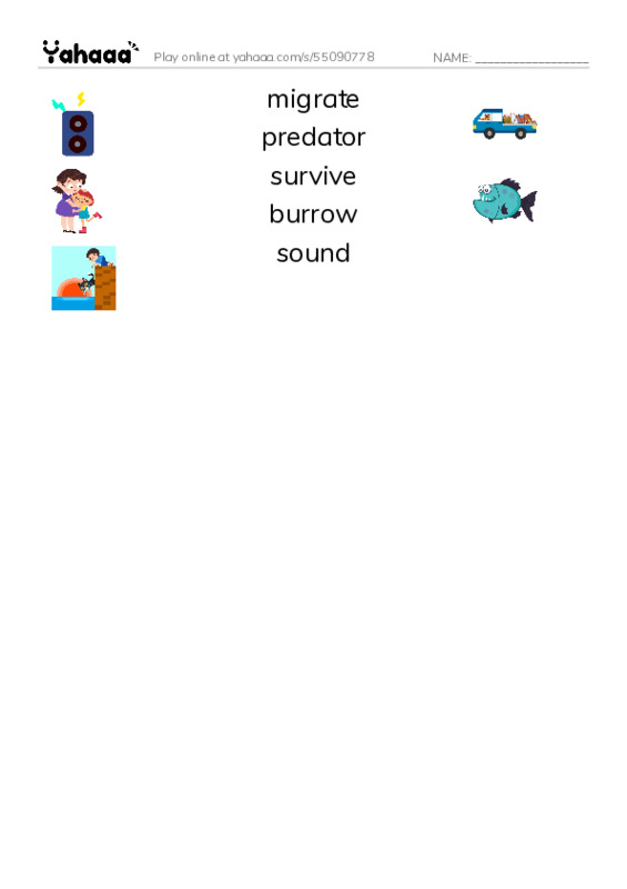 RAZ Vocabulary M: Hibernation PDF three columns match words