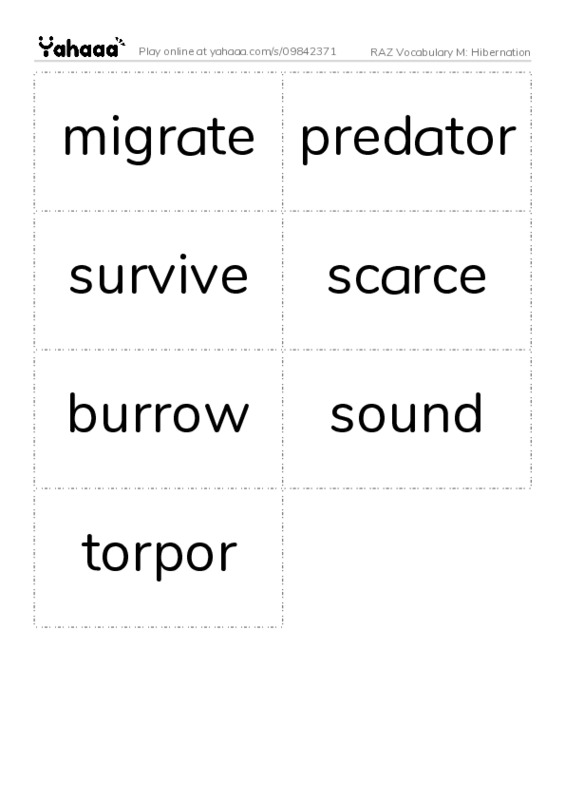 RAZ Vocabulary M: Hibernation PDF two columns flashcards