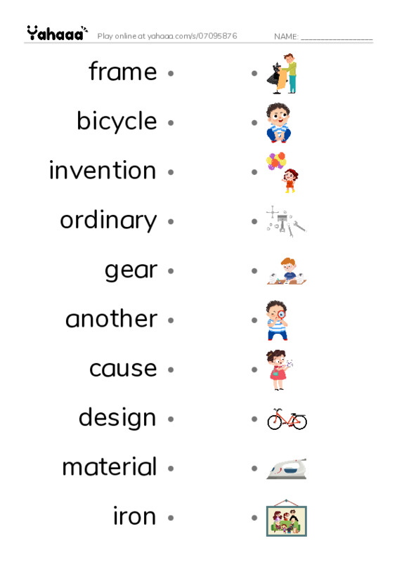 RAZ Vocabulary M: History of the Bicycle PDF link match words worksheet