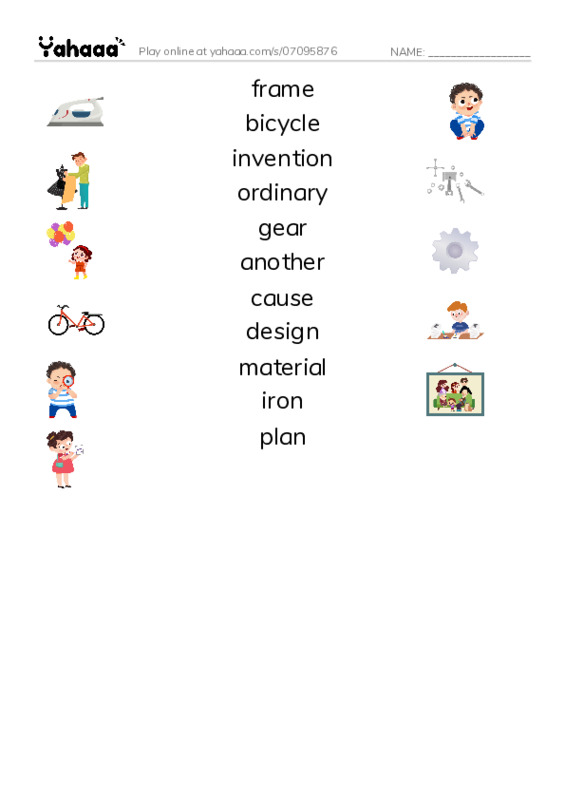 RAZ Vocabulary M: History of the Bicycle PDF three columns match words