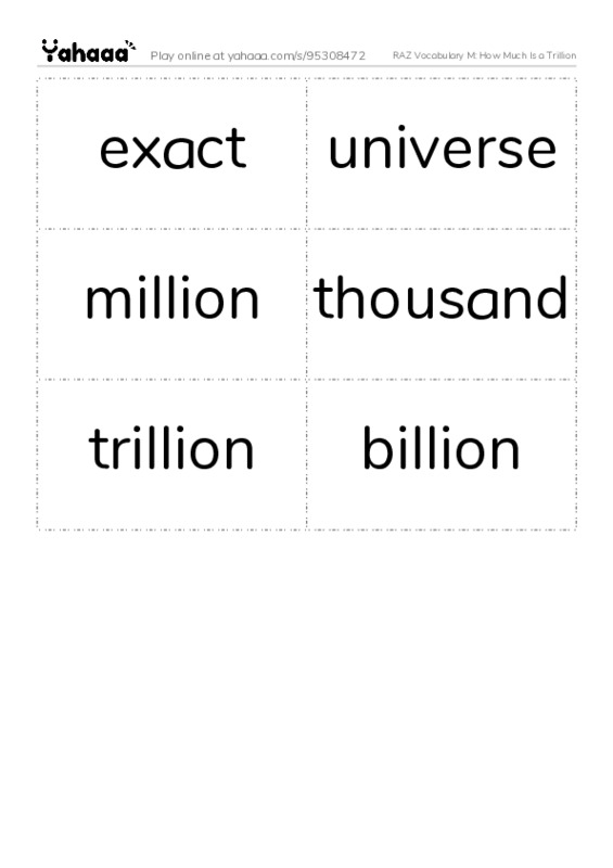 RAZ Vocabulary M: How Much Is a Trillion PDF two columns flashcards