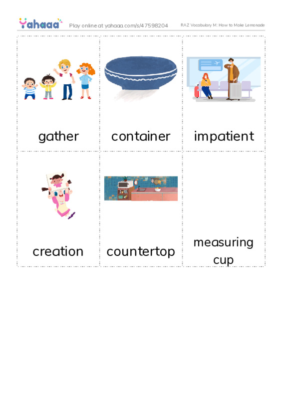 RAZ Vocabulary M: How to Make Lemonade PDF flaschards with images