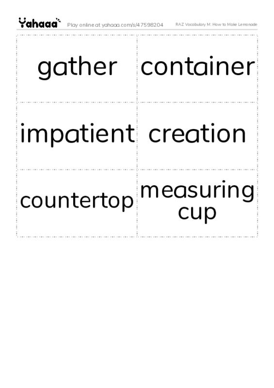 RAZ Vocabulary M: How to Make Lemonade PDF two columns flashcards