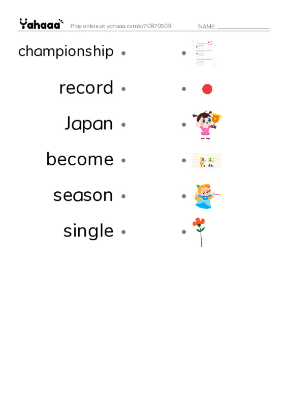 RAZ Vocabulary M: Ichiro Suzuki PDF link match words worksheet