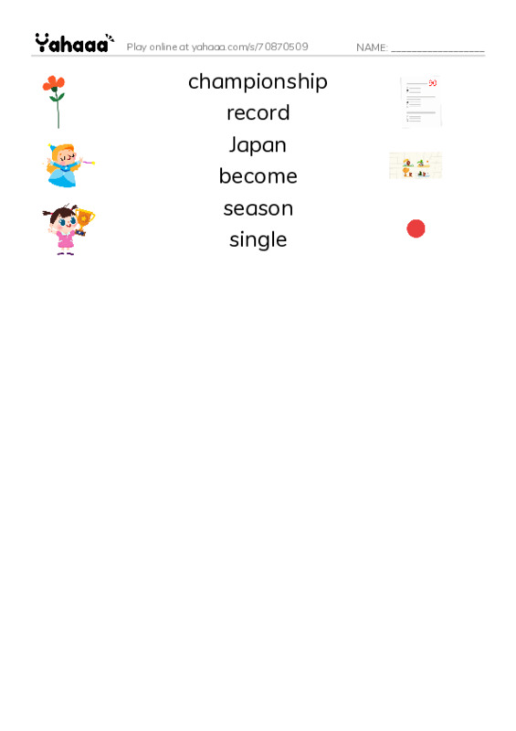 RAZ Vocabulary M: Ichiro Suzuki PDF three columns match words