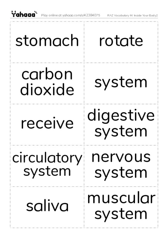 RAZ Vocabulary M: Inside Your Body2 PDF two columns flashcards