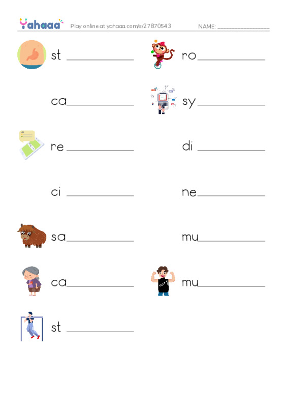 RAZ Vocabulary M: Inside Your Body2 PDF worksheet writing row