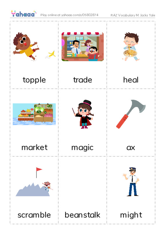 RAZ Vocabulary M: Jacks Tale PDF flaschards with images