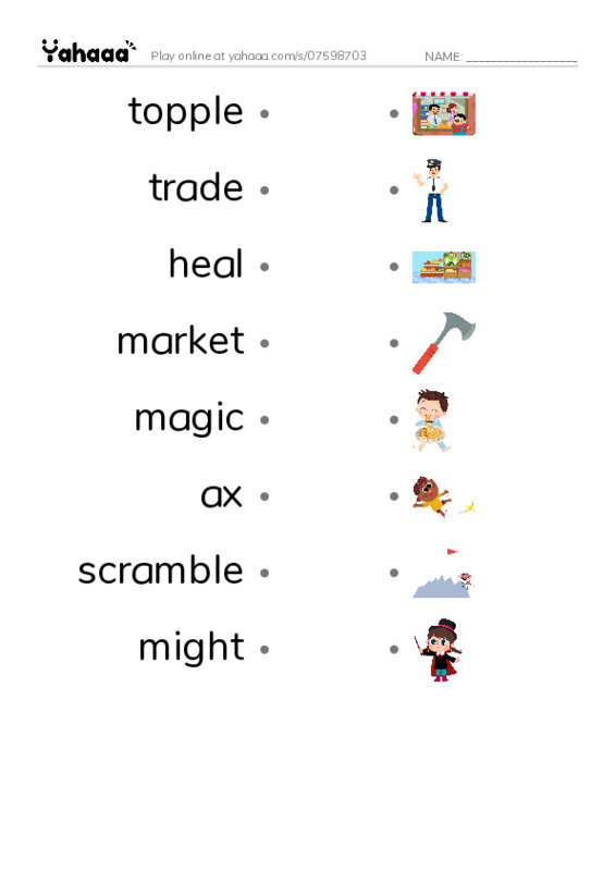 RAZ Vocabulary M: Jacks Tale PDF link match words worksheet