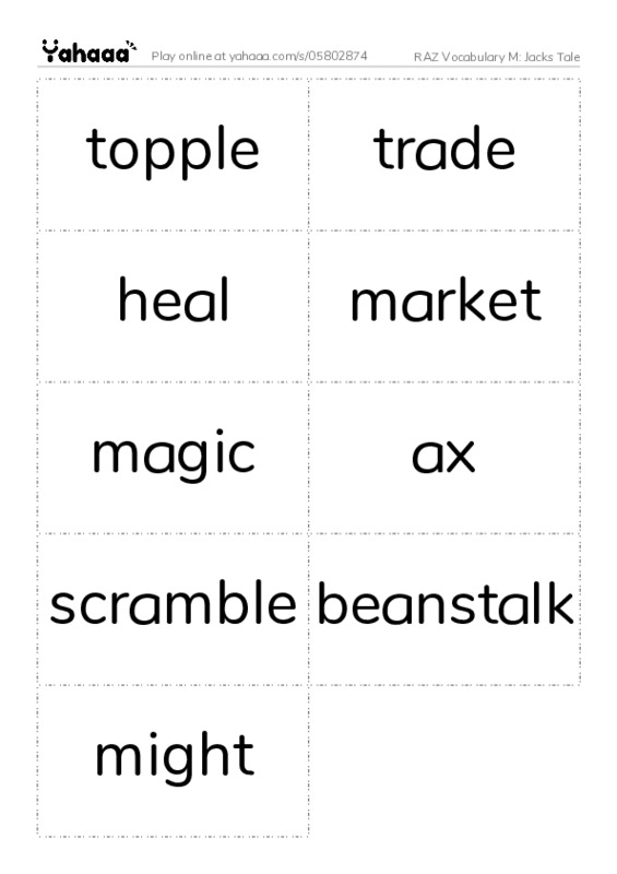 RAZ Vocabulary M: Jacks Tale PDF two columns flashcards