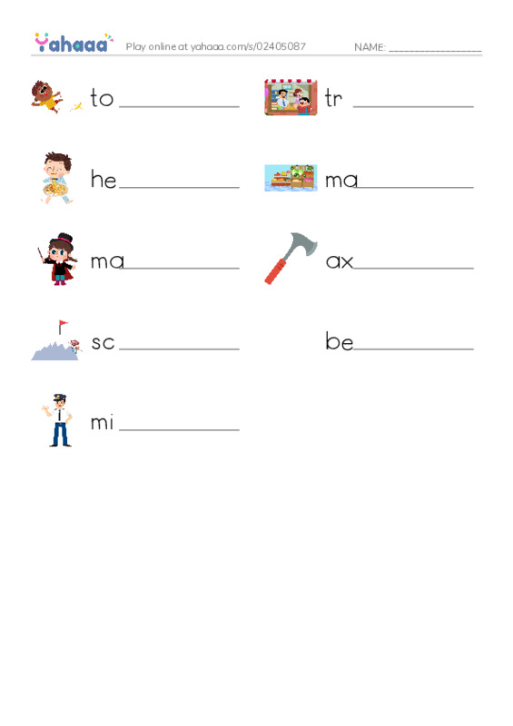 RAZ Vocabulary M: Jacks Tale PDF worksheet writing row