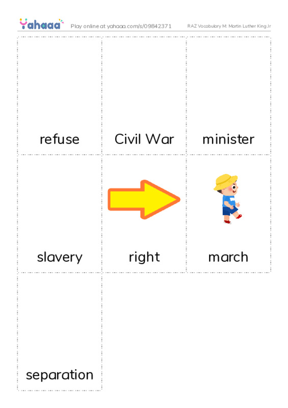 RAZ Vocabulary M: Martin Luther King Jr PDF flaschards with images