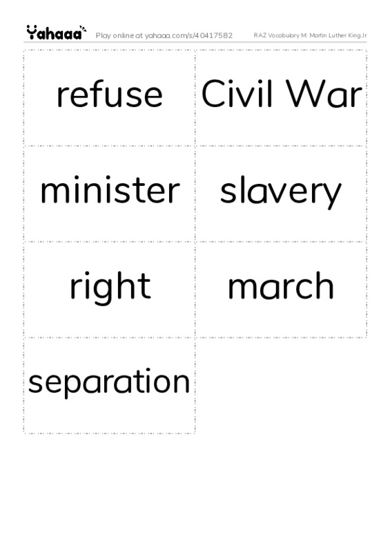 RAZ Vocabulary M: Martin Luther King Jr PDF two columns flashcards
