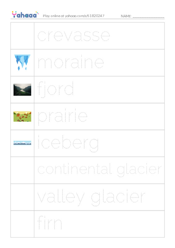 RAZ Vocabulary M: Mighty Glaciers PDF one column image words
