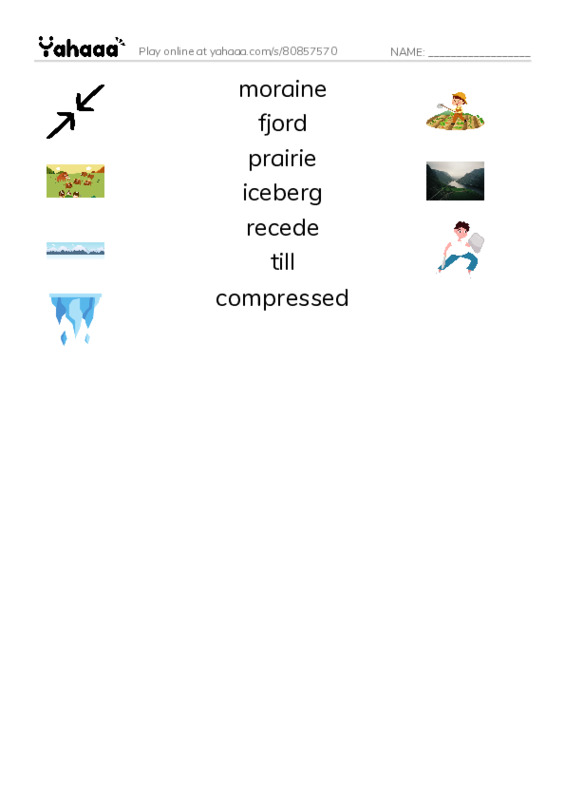 RAZ Vocabulary M: Mighty Glaciers PDF three columns match words