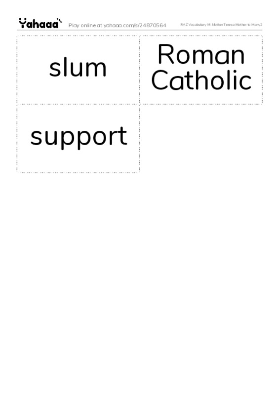 RAZ Vocabulary M: Mother Teresa Mother to Many2 PDF two columns flashcards